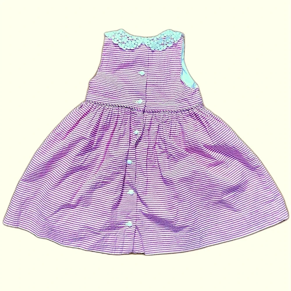 Ralph Lauren Baby Girls Pink‎ White Striped Seersucker Lace Collar Dress 18M